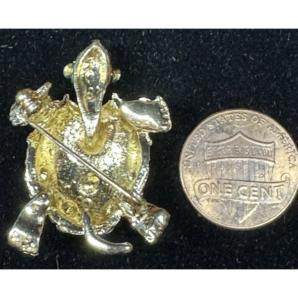 Vintage Turtle Brooch Red Enamel Rhinestone Gold Tone Figural Turtle Pin Costume